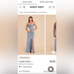 Birdy Grey Carrie Matte Satin Dusty Blue Bridesmaid Dress